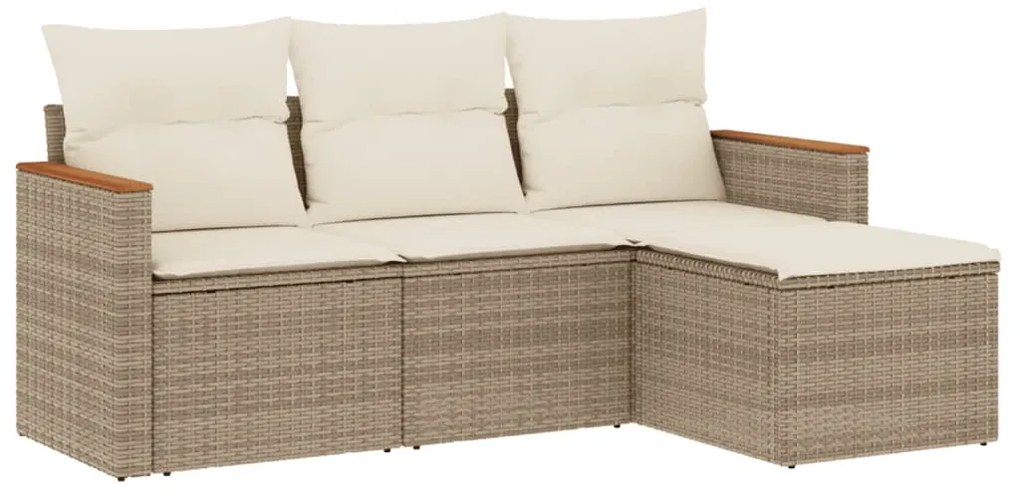 Set divano da giardino 4 pz con cuscini beige in polyrattan