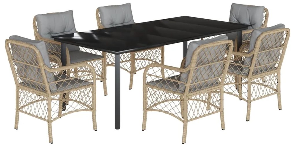 Set pranzo da giardino 7 pz con cuscini beige misto polyrattan