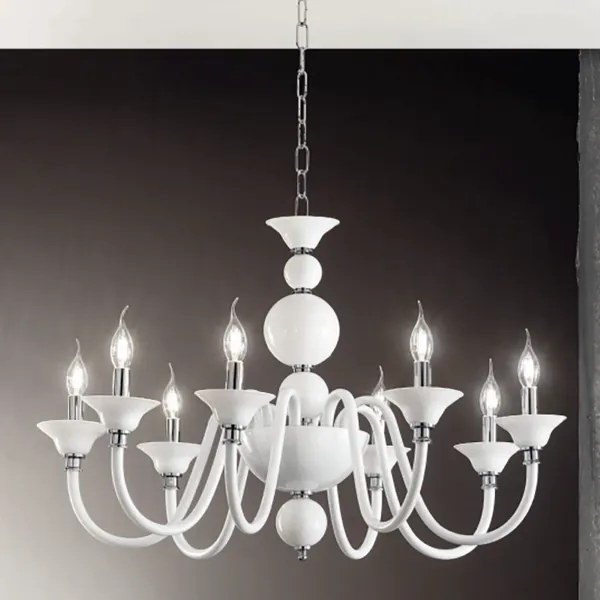 Lampada a sospensione D87 cm TEBE a 8 luci in vetro lavorato a mano BIANCO