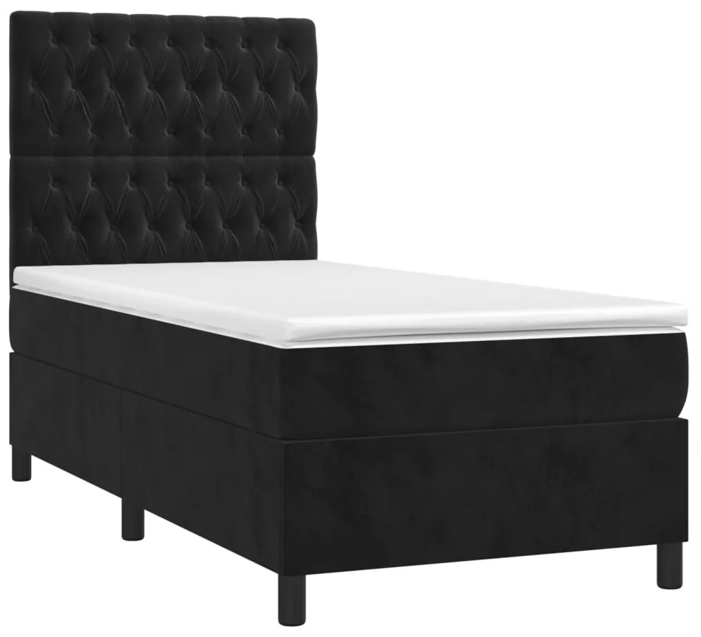 Letto a Molle con Materasso e LED Nero 90x190 cm in Velluto