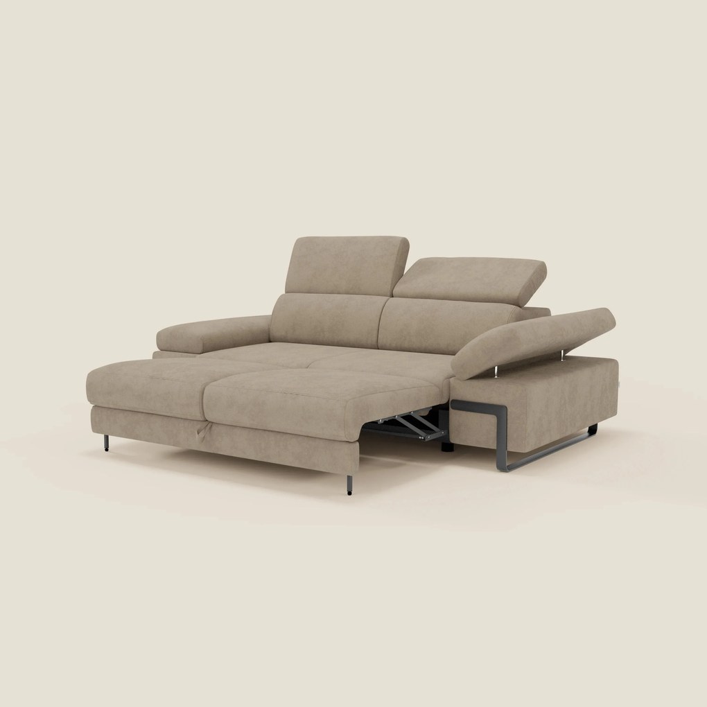 Zayana Divano 3 posti con elemento estraibile - braccioli e poggiatesta regolabili in tessuto impermeabile T02 beige
