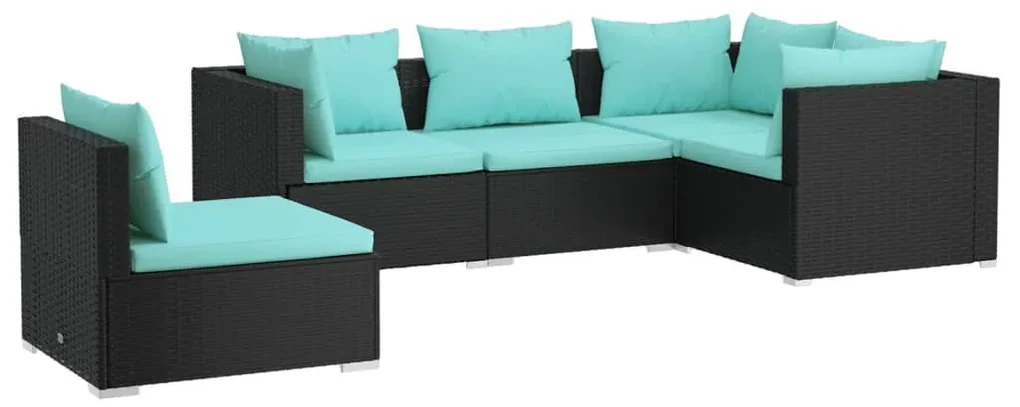 Set divani da giardino 5 pz con cuscini in polyrattan nero