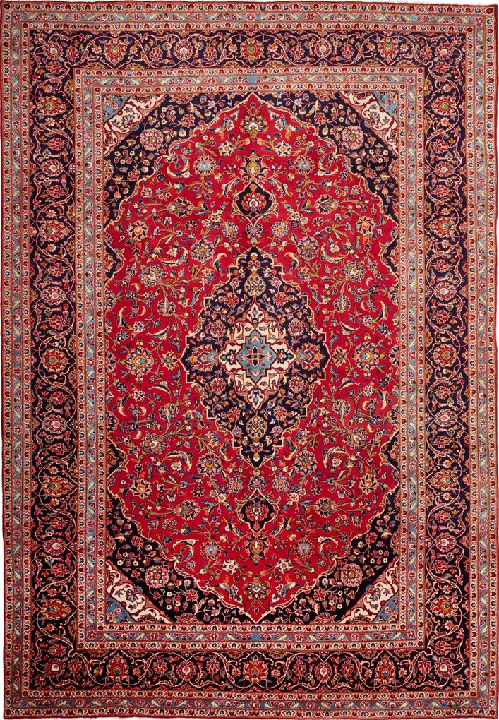 Kashan Tappeto 250 x 360 Blu (Iran) Annodato A Mano