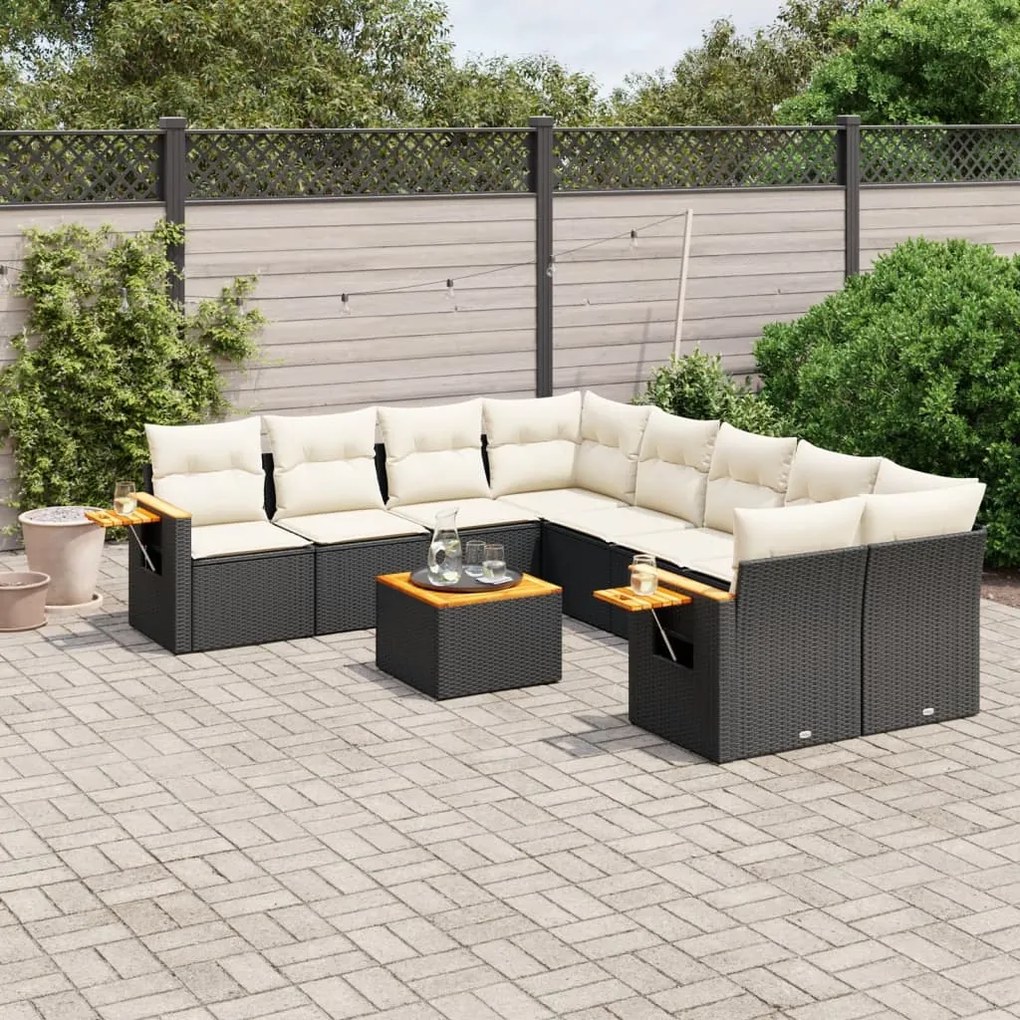 Set Divani da Giardino 9 pz con Cuscini Nero in Polyrattan