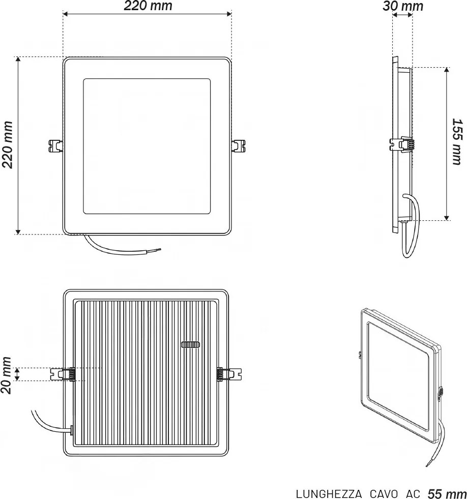 Pannello LED Quadrato 18W foro da 180 a 210mm CCT Bianco Variabile - LEDISENS Colore Bianco Variabile CCT