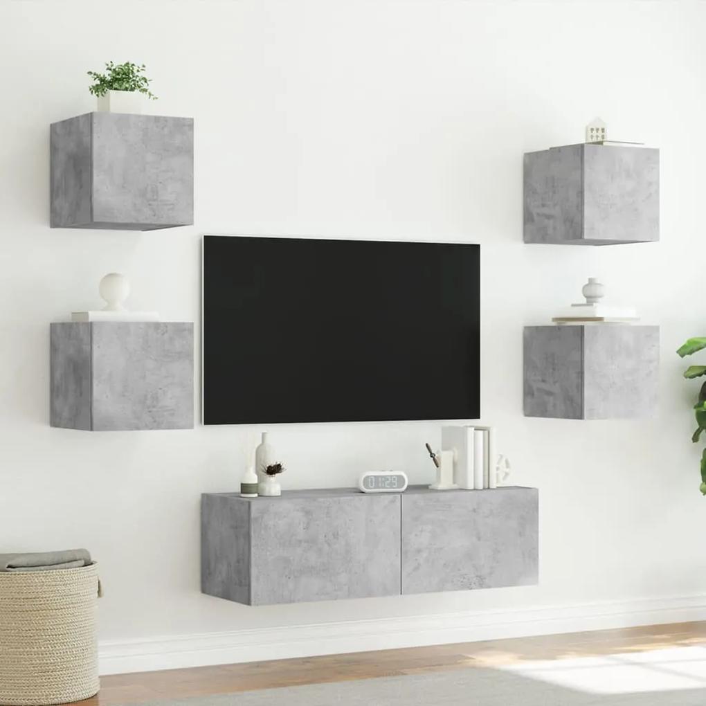 Mobili tv a muro 5pz con luci led grigio cemento