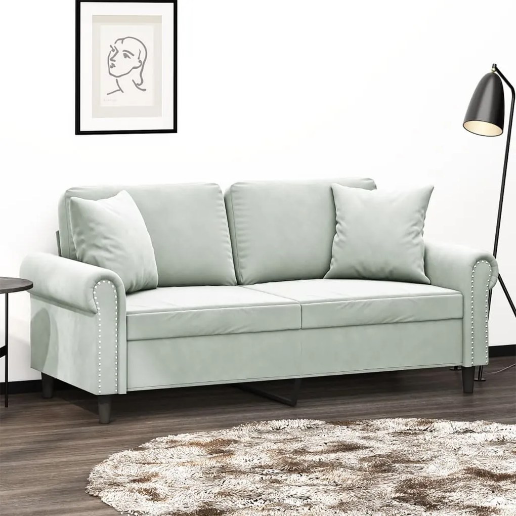 Divano A 2 Posti Con Cuscini Grigio Chiaro 140 Cm İn Velluto /
