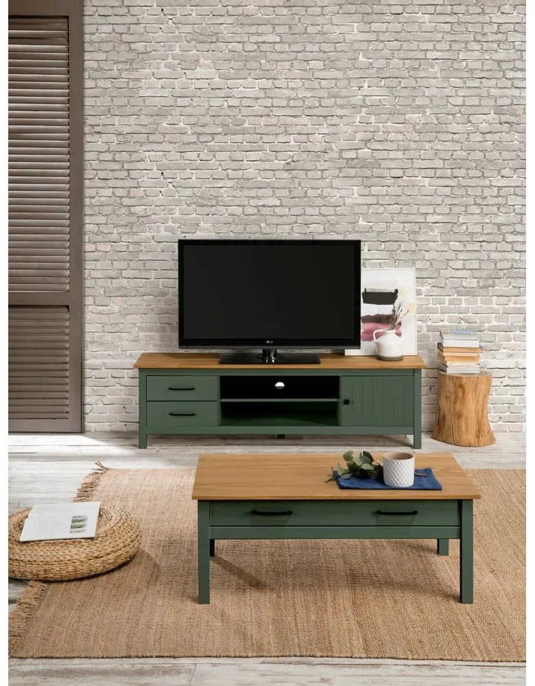 Tavolo TV in legno di pino di colore verde-naturale 158x47 cm Miranda - Marckeric