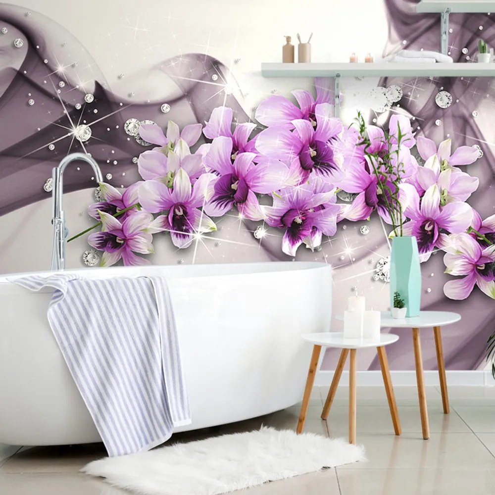 Carta da parati – Fiori viola su sfondo astratto