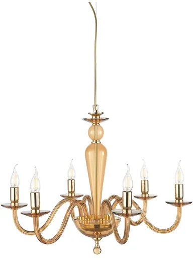 Lampada a sospensione PAGANINI a 6 LUCI in vetro lavorato a mano D70 cm AMBRA