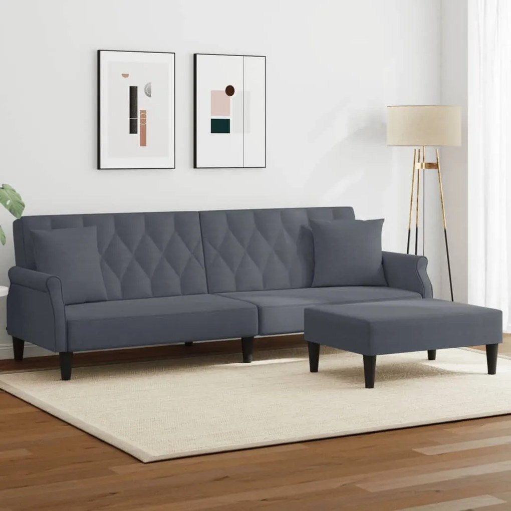 Divano Letto 2posti Cuscini E Poggiapiedi Grigio Scuro Velluto /