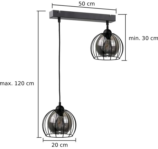 Lampadario a sospensione con filo SOLO BLACK 2xE27/60W/230V