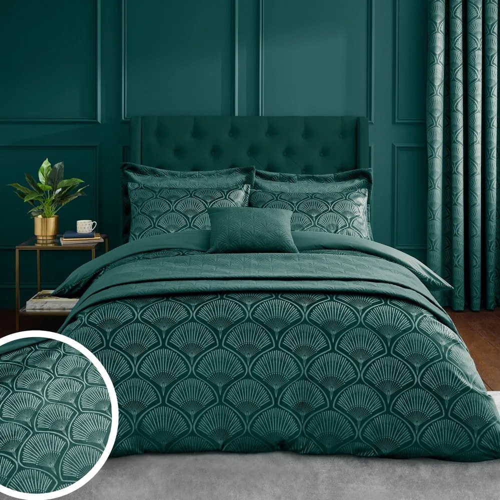 Set copripiumino e federa verde per letto matrimoniale e per letto esteso 230x220 cm Art Deco Pearl – Catherine Lansfield