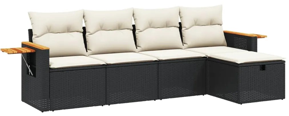 Set divani da giardino 5 pz con cuscini in polyrattan nero