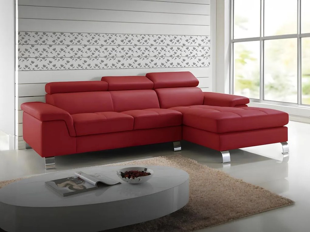 Divano angolare in pelle Rosso - Angolo a destra - MISHIMA