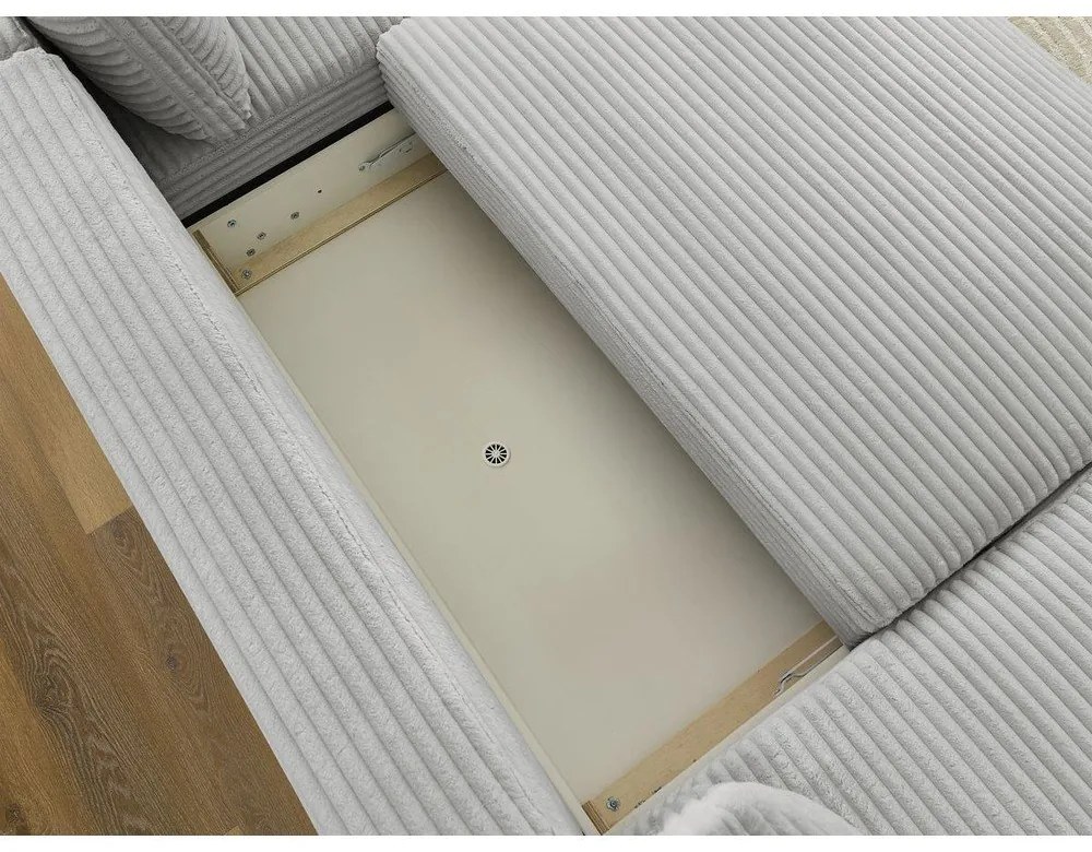 Divano angolare in grigio chiaro allungabile (con penisola a sinistra/a forma di "U") con rivestimento in velluto a coste Lucien – Bobochic Paris