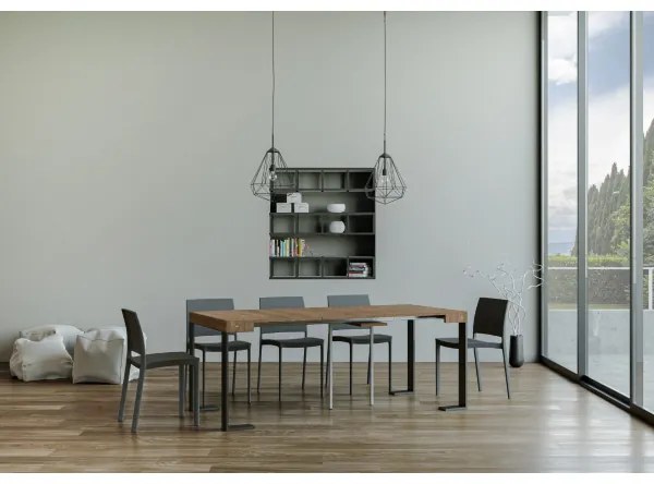 Consolle 90x40 cm allungabile a 196 cm TECNO SMALL Abete Tinto telaio Antracite