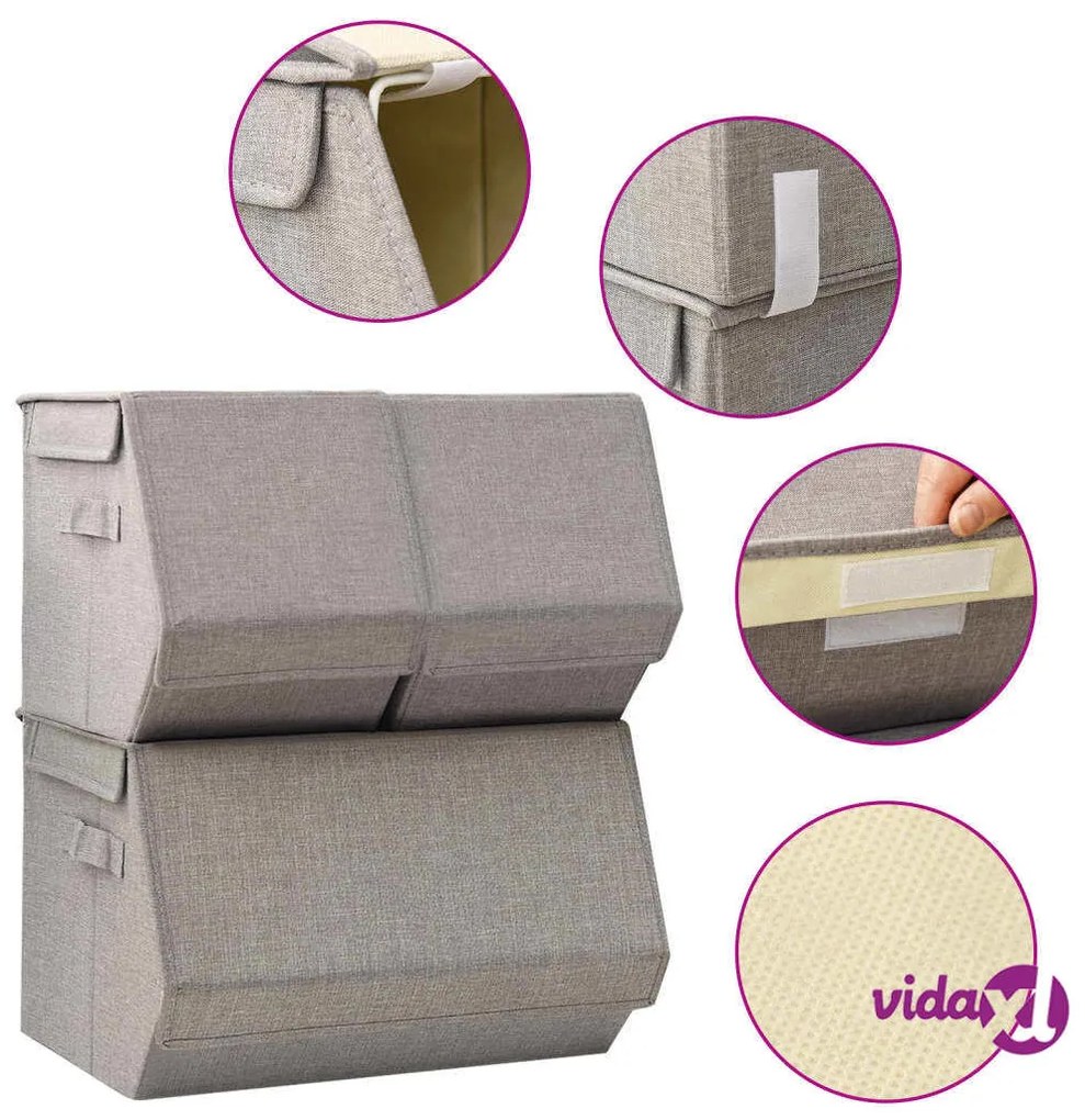 vidaXL Set Scatole Portaoggetti Impilabili 3pz in Tessuto Grigio