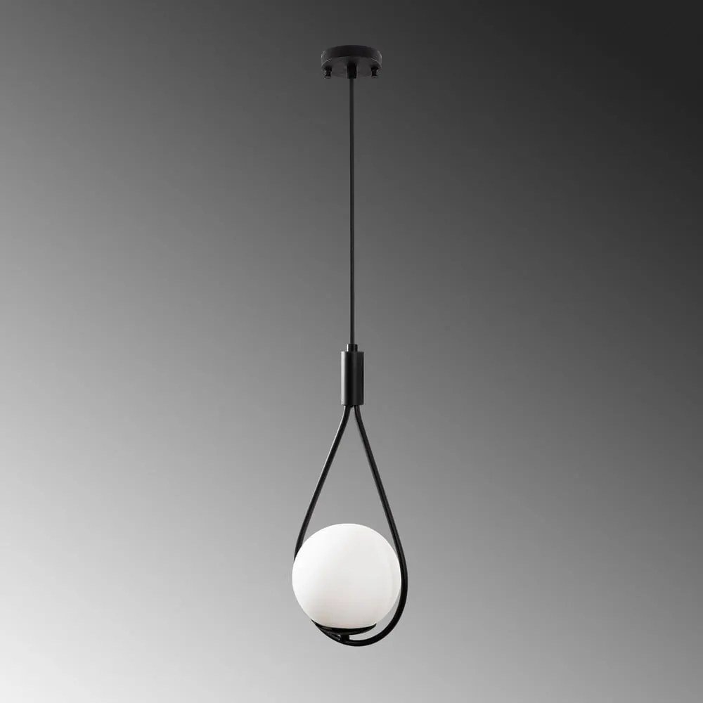 Lampadario nero con paralume in vetro Sessiz – Opviq lights
