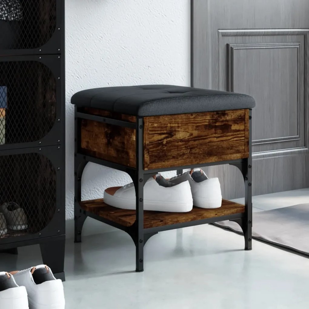 Panca Porta Scarpe Rovere Fumo 42x42x45 Cm İn Legno Multistrato /