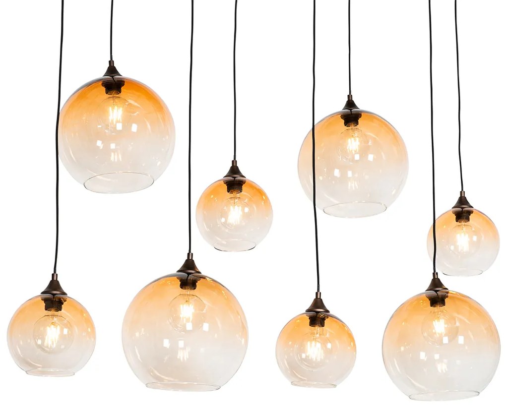 Lampada a sospensione Art Déco bronzo scuro con vetro ambrato 8 luci - Sandra
