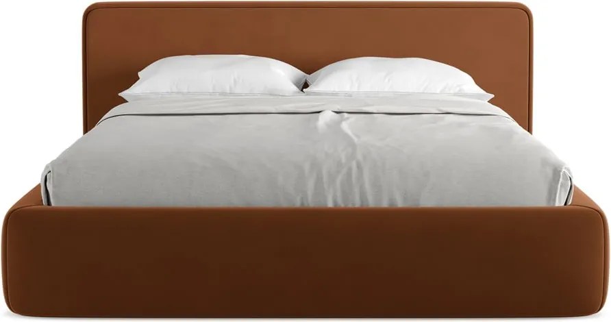 Letto matrimoniale imbottito in terracotta con vano contenitore con griglia da 160x200 cm Kiana - Makamii