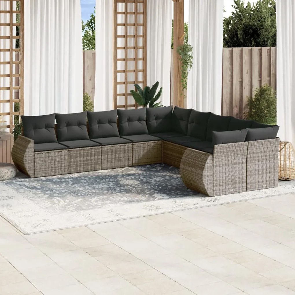 Set Divani da Giardino 11 pz con Cuscini in Polyrattan Grigio