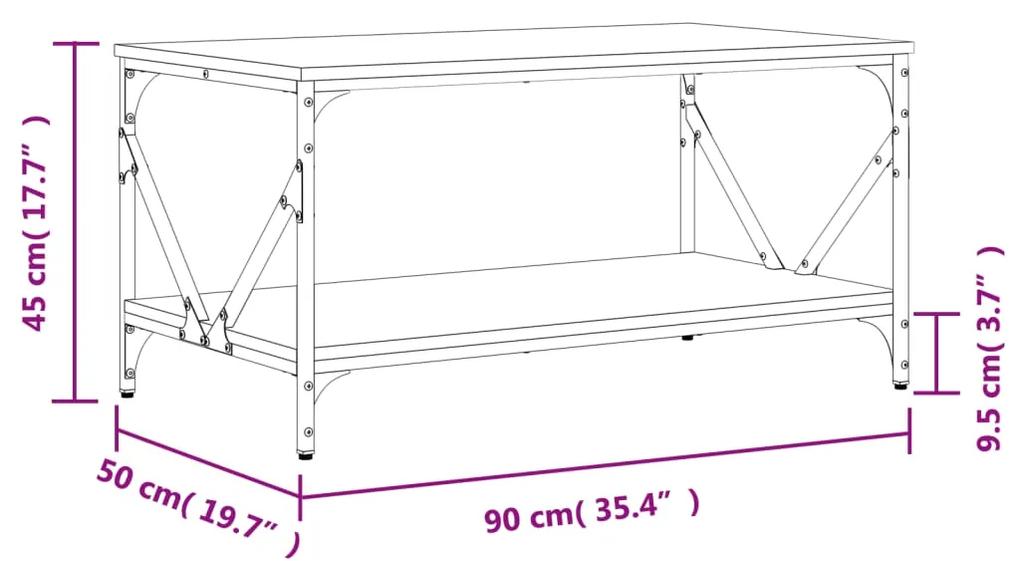 Tavolino da Salotto Rovere Fumo 90x50x45cm in Legno Multistrato