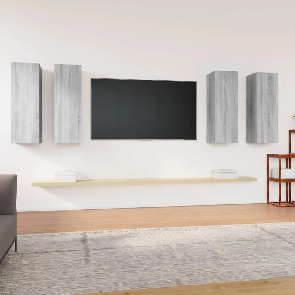 Mobili Tv 4 Pz Grigio Sonoma 30,5x30x90 Cm İn Legno Multistrato /