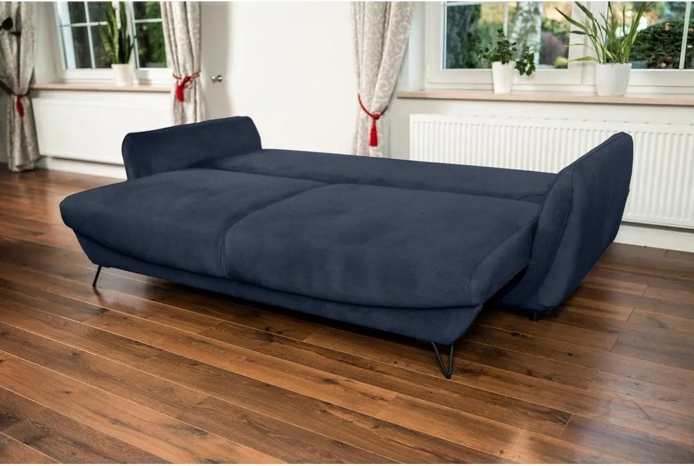 Divano blu allungabile/con contenitore e rivestimento in ciniglia 236 cm Silva – ELTAP