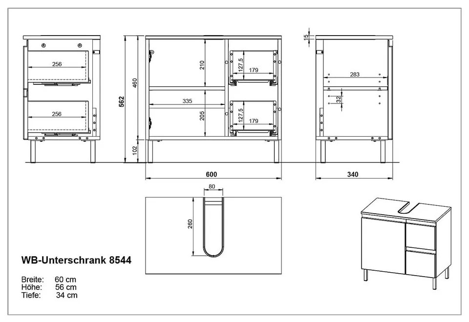 Mobile bianco sotto il lavabo 60x56 cm Salinas - Germania