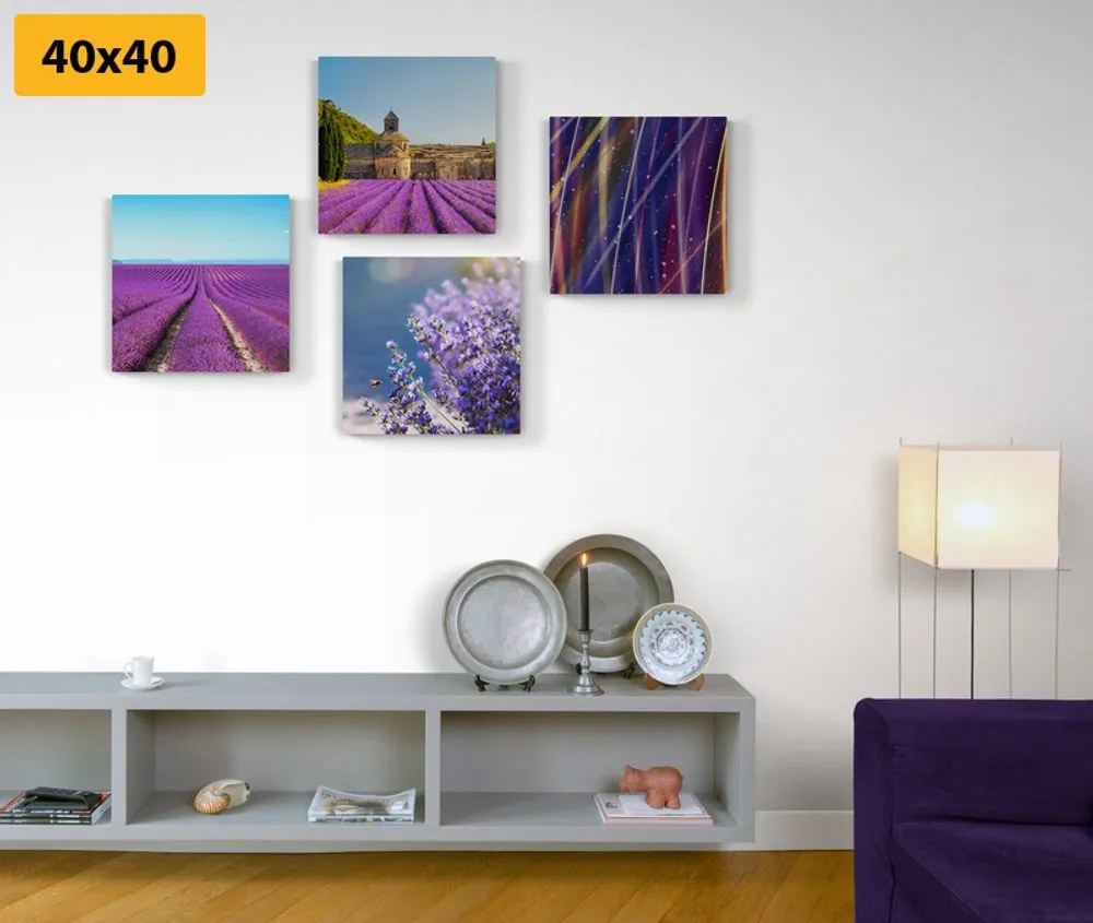 Set di quadri – Campo di lavanda con astrazione