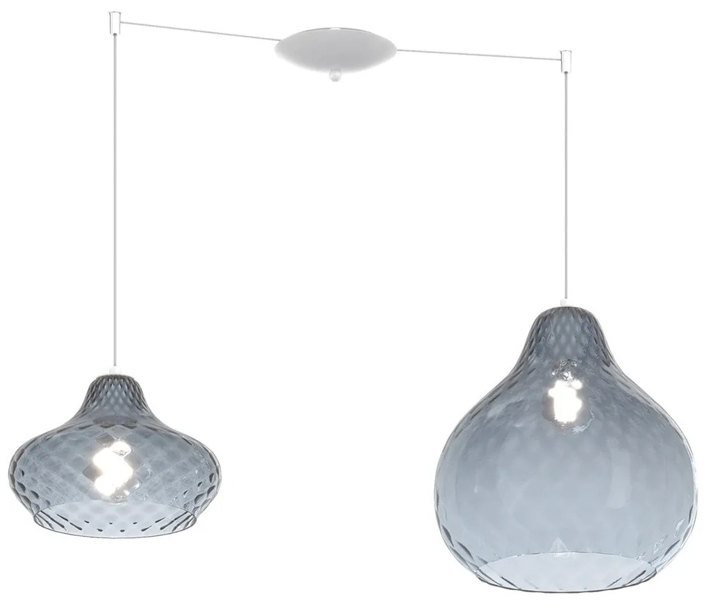 Lampadario Contemporaneo Dress Metallo Bianco Vetro Blu 2 Luci E27