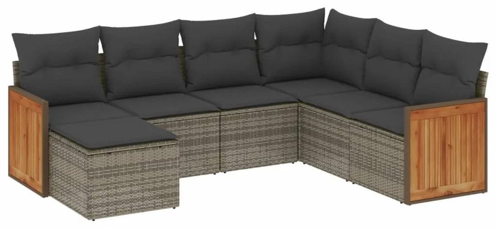 Set divani da giardino 7 pz con cuscini grigio in polyrattan