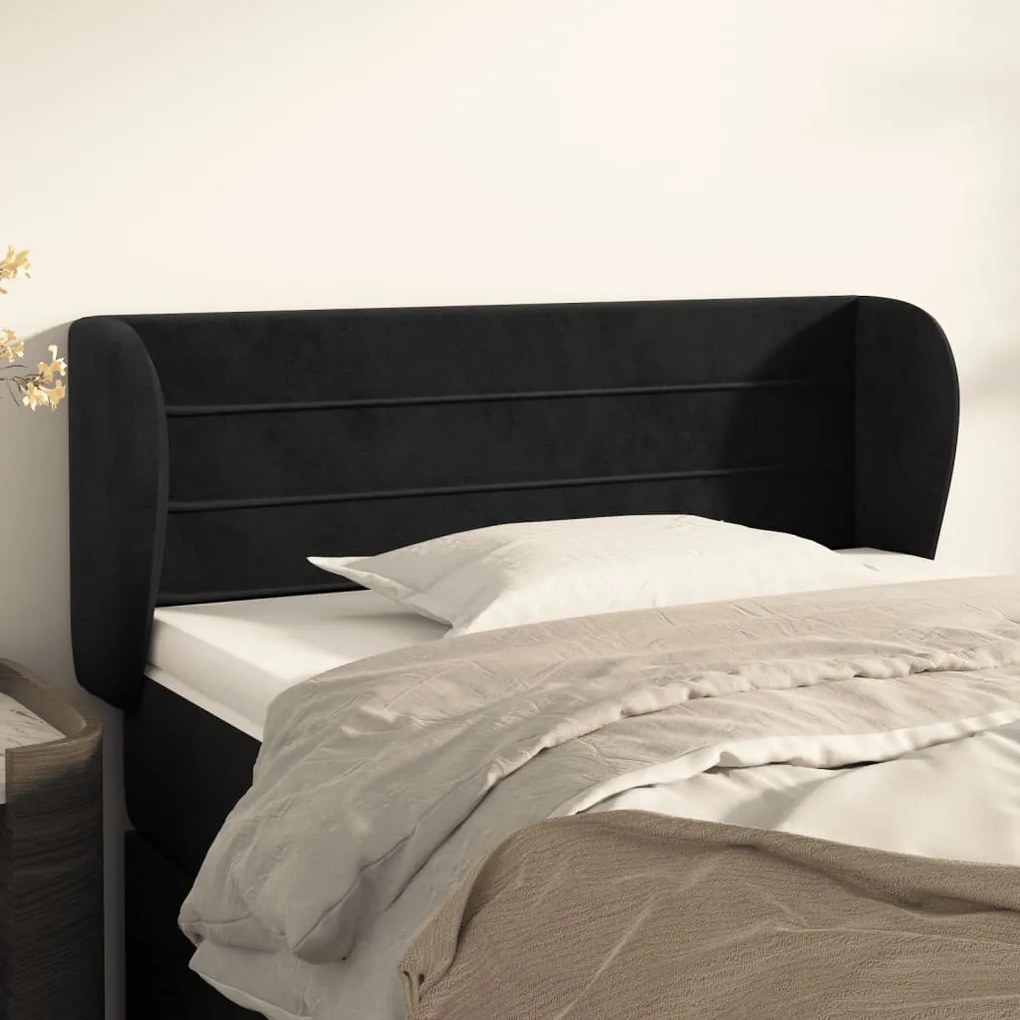 Testiera Ad Orecchio Nera 103x23x78/88 Cm İn Velluto /