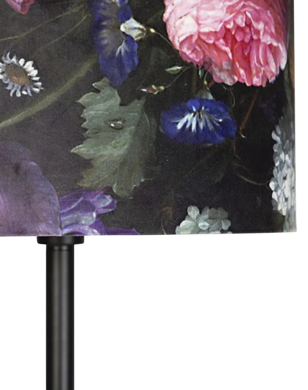 Lampada da terra romantica nera con paralume floreale 40 cm - Simplo