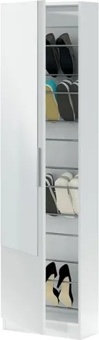 Scarpiera 1 Anta Con Specchio 50x22x180 Cm 16 Paia Kristal Bianco Artik