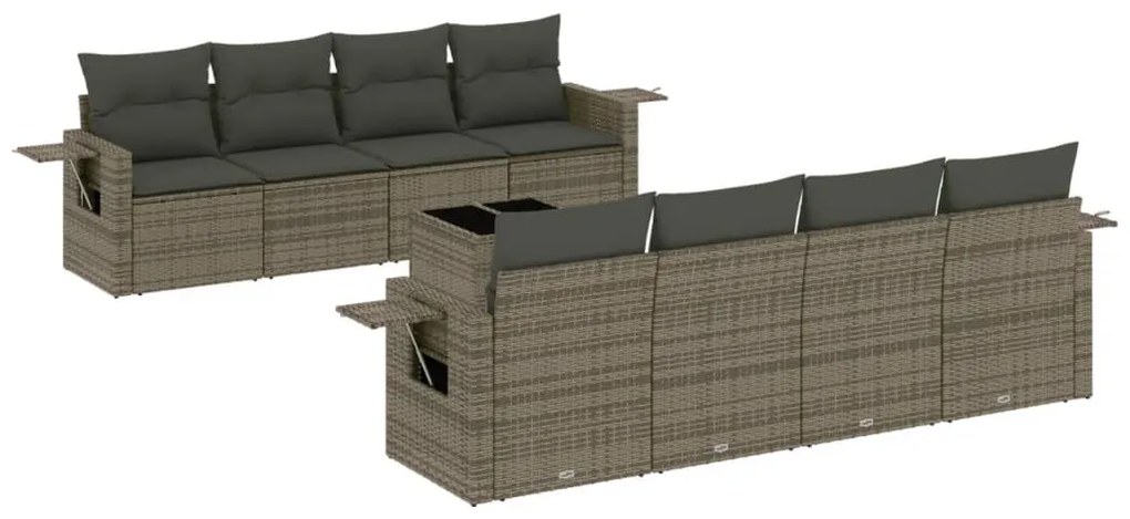 Set divano da giardino 9pz con cuscini grigio chiaro polyrattan