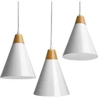 Set 3 Lampadari Sospensione Moderno Design Lampada Metallo Legno Bianco E27