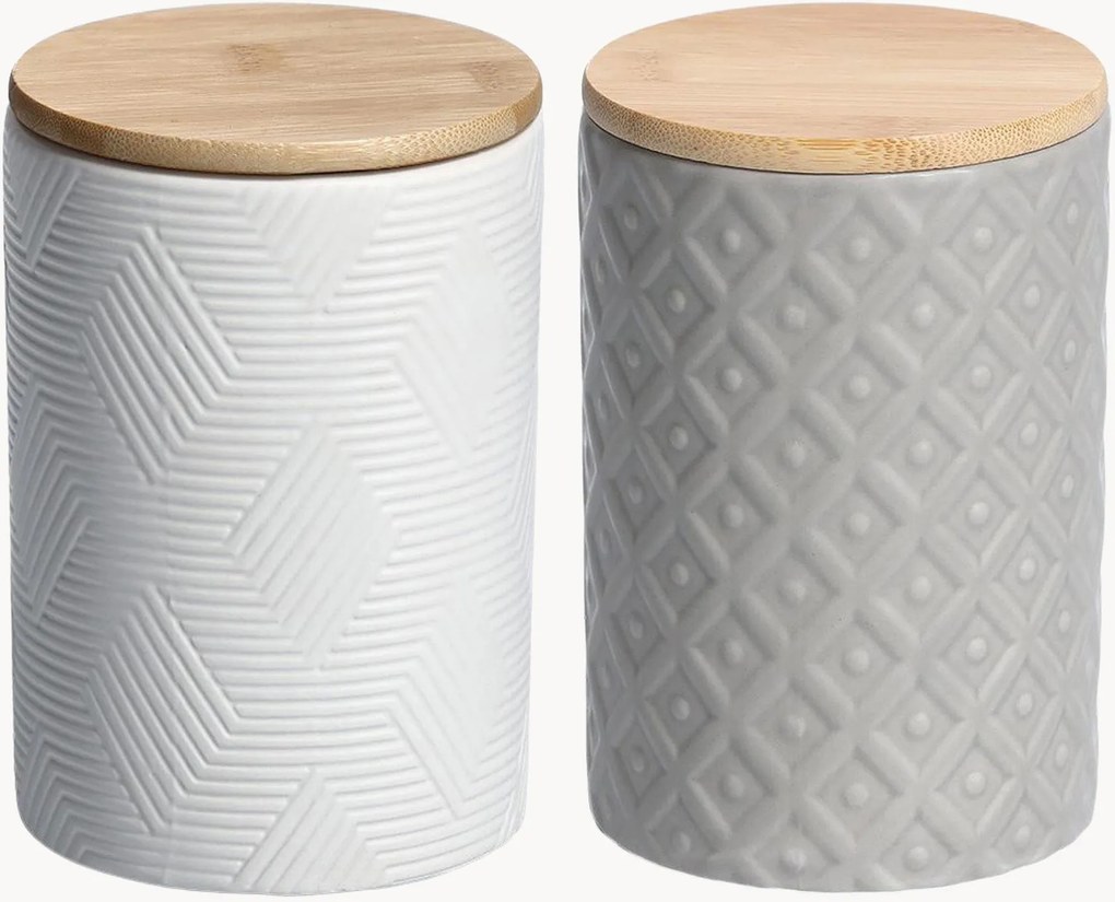Set di 6 barattoli in ceramica con coperchio in bambù Carol, 720 ml