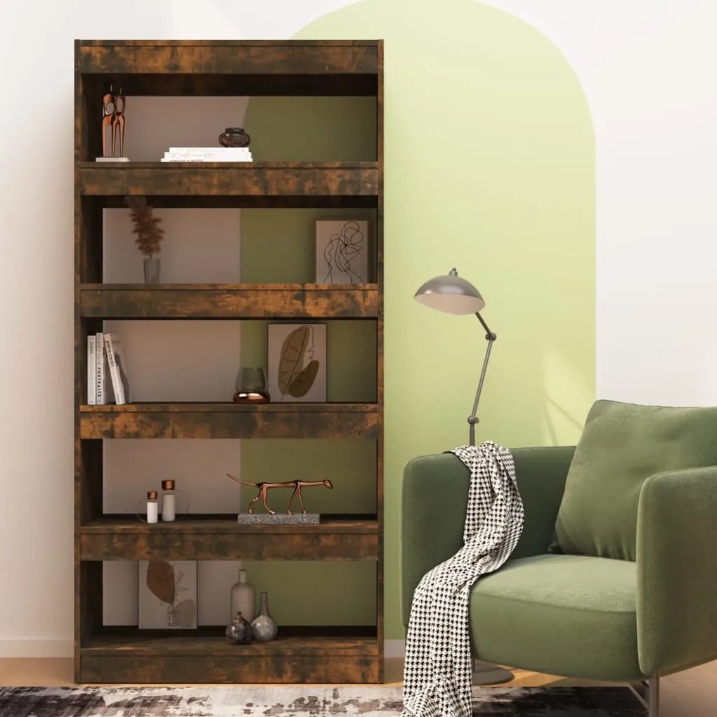 Libreria/divisorio rovere fumo 80x30x166 cm in truciolato