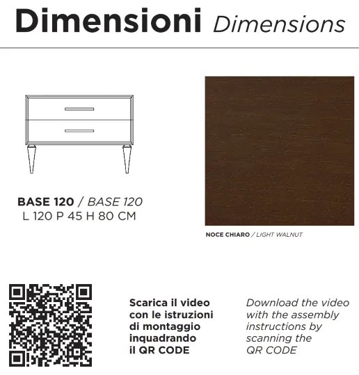 Mobile bagno moderno 120 cm - Noce Chiaro - 2 cassetti - Lavabo - CLASSIC