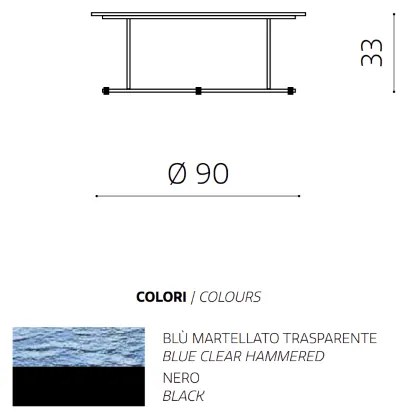 Tavolino IAGO 90 con struttura in metallo e piano tondo in vetro Blu