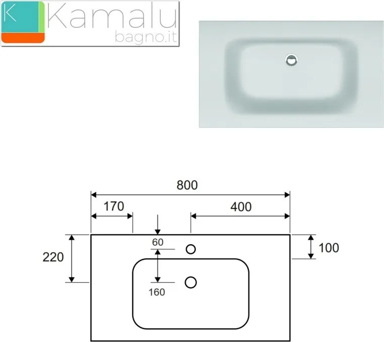 Mobiletto metallico a terra 80 cm con lavabo e ripiano NET-80 - KAMALU