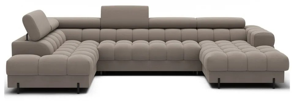 Divano angolare marrone chiaro allungabile (con penisola a sinistra/a U) con rivestimento in velluto Feraria – ELTAP