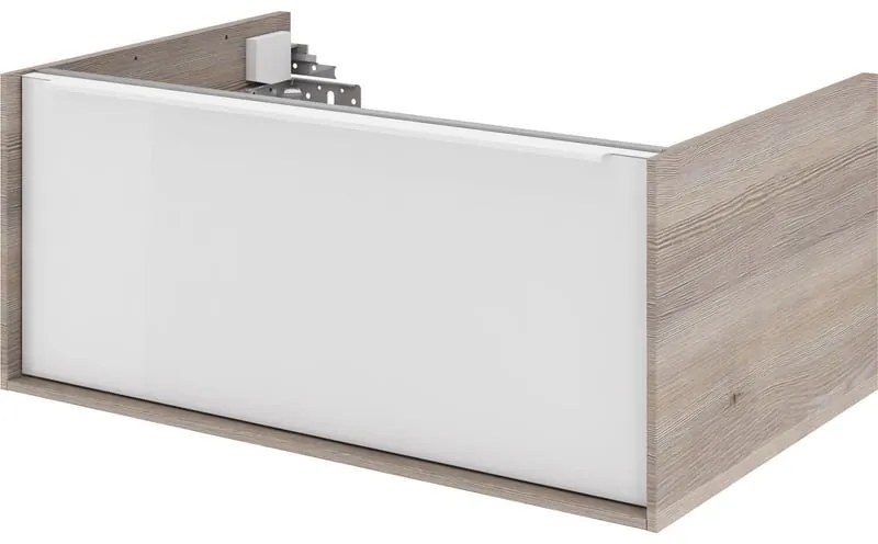 Mobile da bagno sotto lavabo SENSEA Neo bianco, grigio e quercia laccato lucido L 75 x H 32 x P 48 cm 1 cassetto, lavabo non incluso