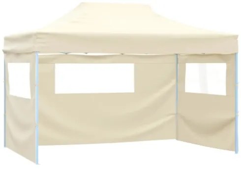 Gazebo Professionale Pieghevole con 3 Pareti 3x4m Acciaio Crema