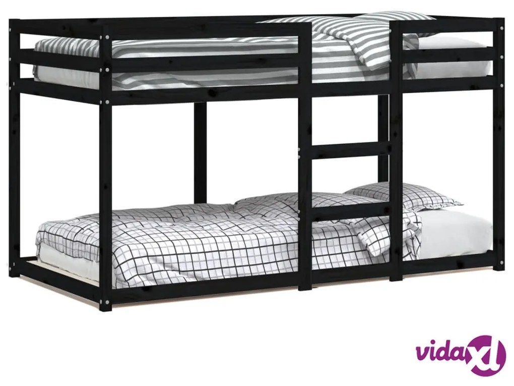 vidaXL Letto a Castello Nero 90x190 cm in Legno Massello di Pino