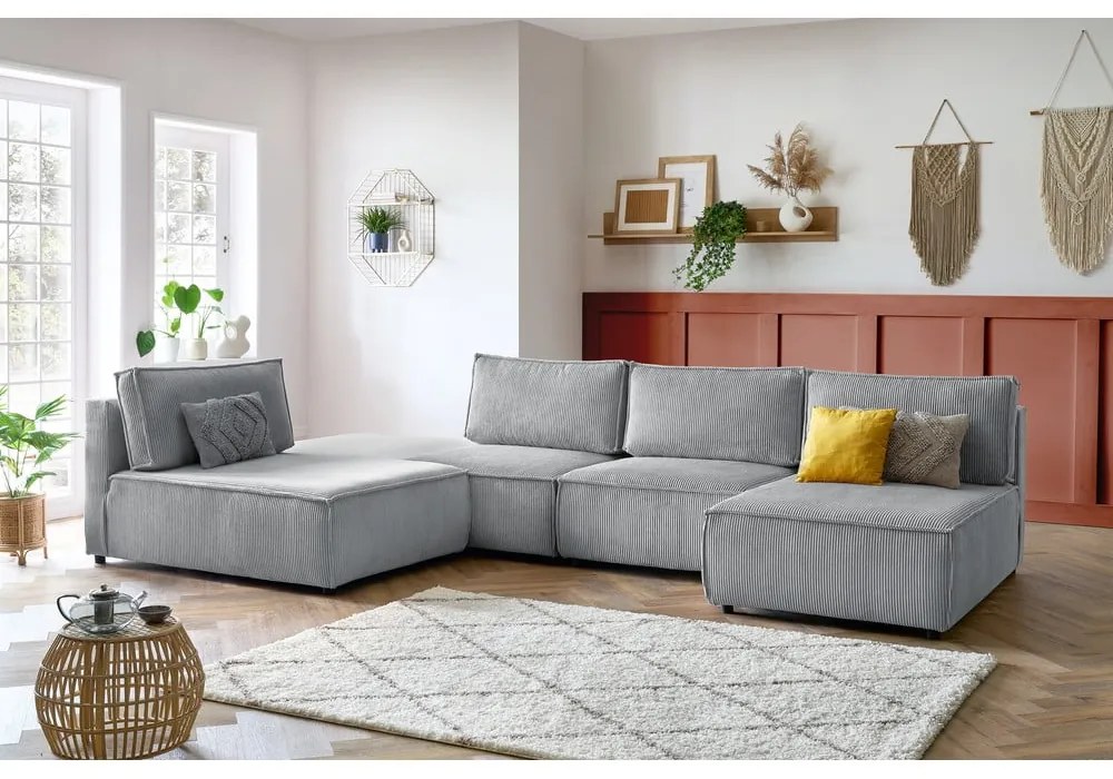 Divano angolare in velluto a coste variabile grigio chiaro Nihad modular - Bobochic Paris