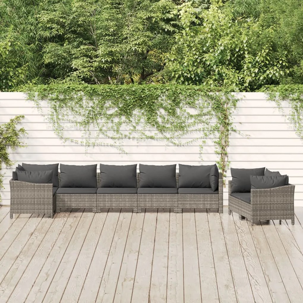 Set divani da giardino 8 pz con cuscini in polyrattan grigio